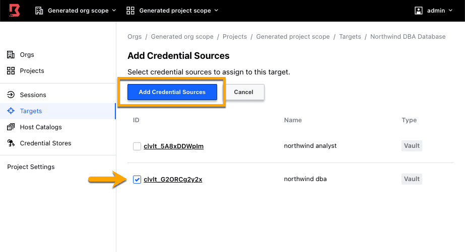 Admin Console Credential Source