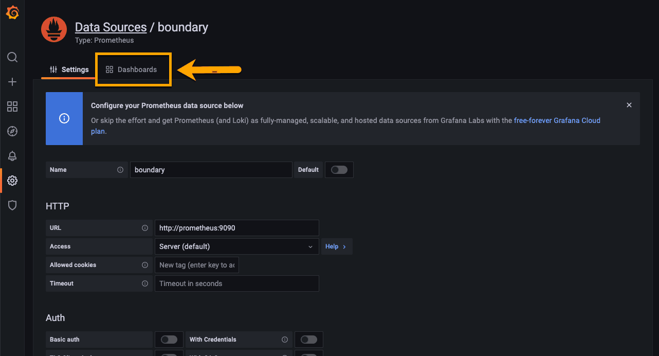 Grafana Boundary Settings