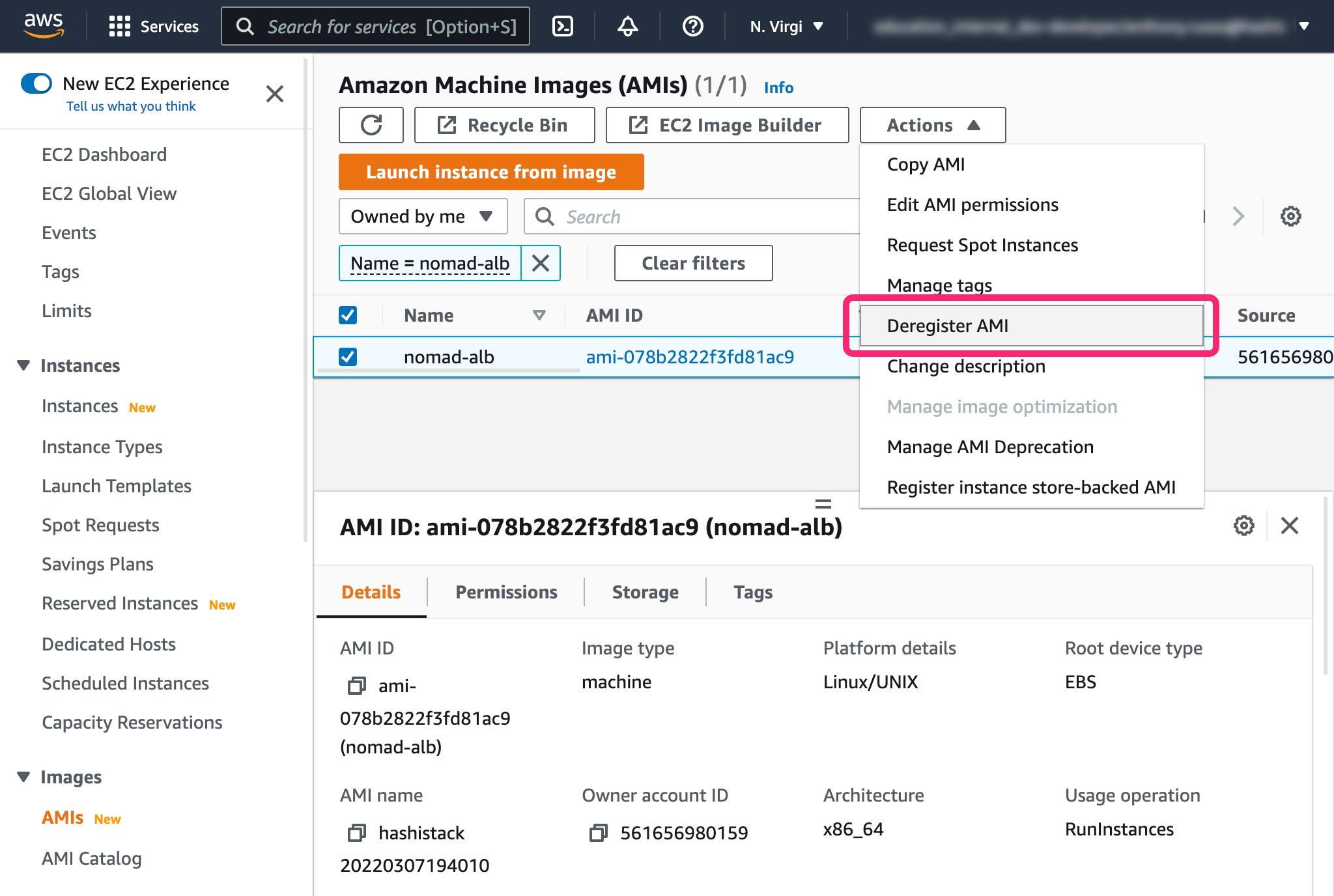 Deregistering the AMI in AWS